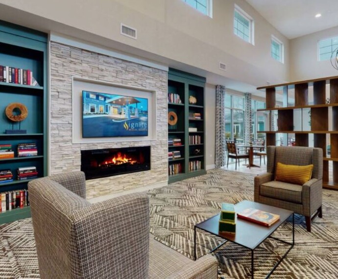 lobby with fireplace